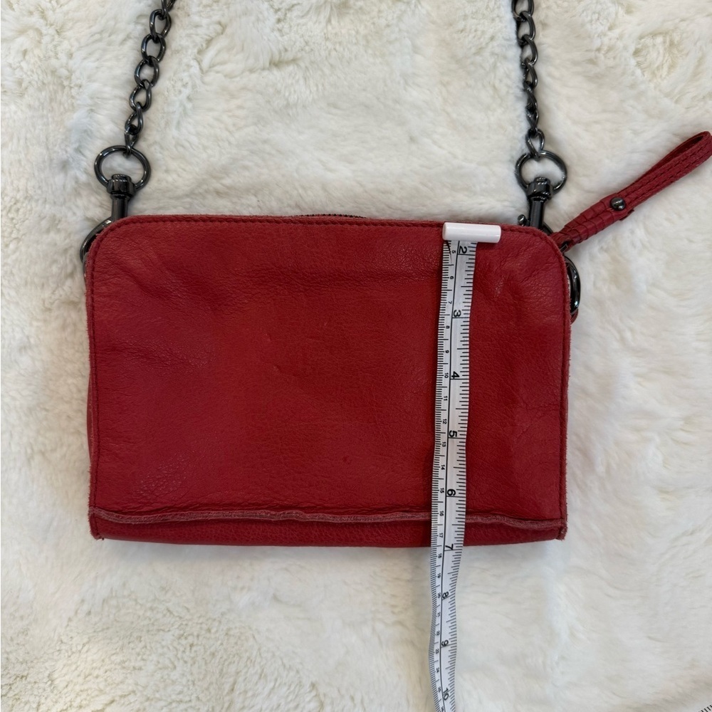 LIEBESKIND Berlin Red Leather Mini Crossbody Bag Chain Strap Cowhide - Picture 7 of 15